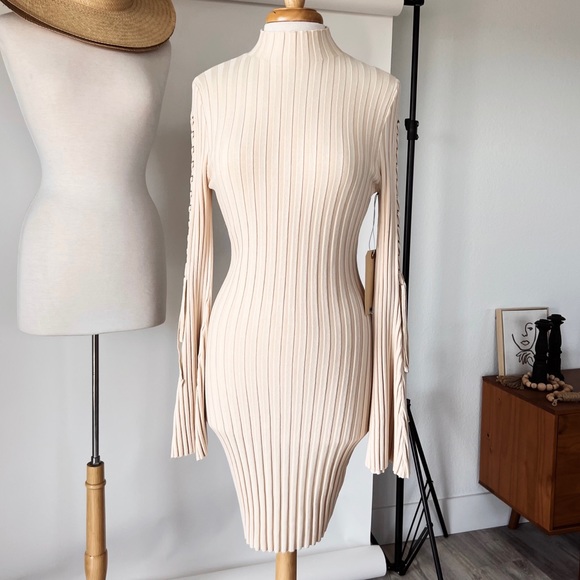 Dresses & Skirts - CREAM RIBBED BELL SLEEVED DRESS